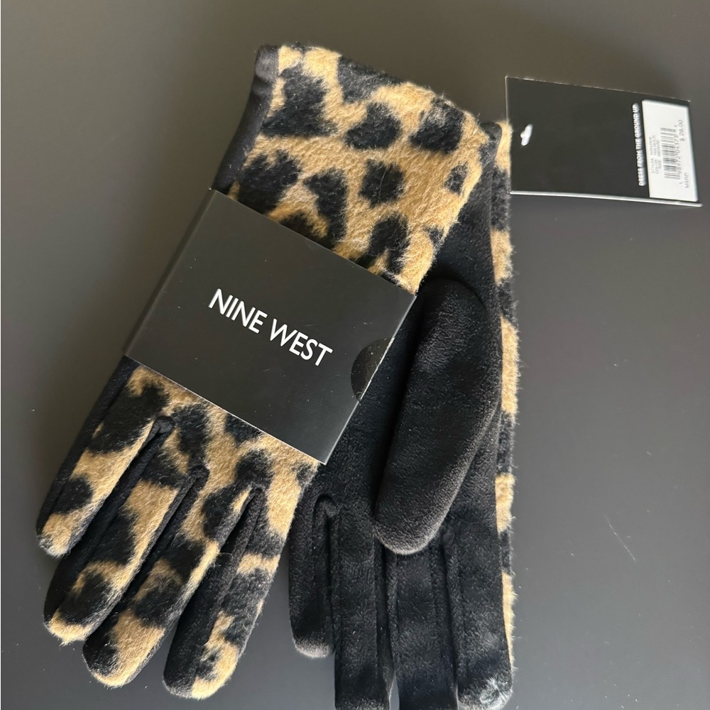 Nine West Animal Print Gloves - Black and Tan - Picture 2 of 4